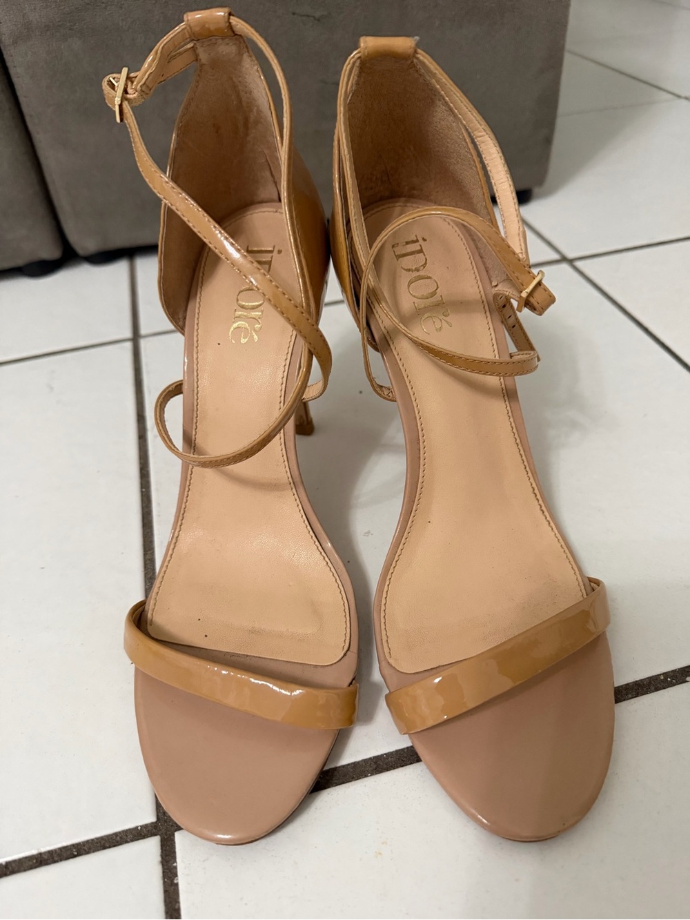 Dollcake Patent & Matte Nude Tan Ankle-Strap Heels